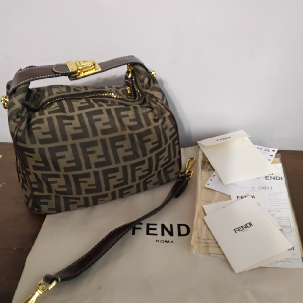 Fendi Monogram Brown and Gold Zucca Bag